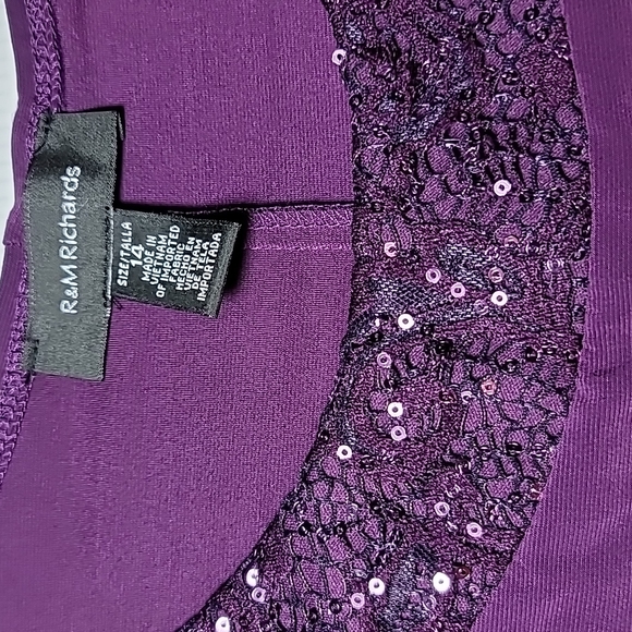 R&M Richards Dress & Jacket Sequins lace plum stretch sz 14 evening coquette - Picture 8 of 16